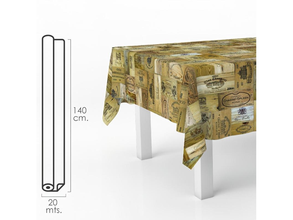Mantel Hule Rectangular Tablones Vino. Impermeable Antimanchas PVC 140 cm x 20 metros. Rollo Recortable. Interior y Exterior ORYX