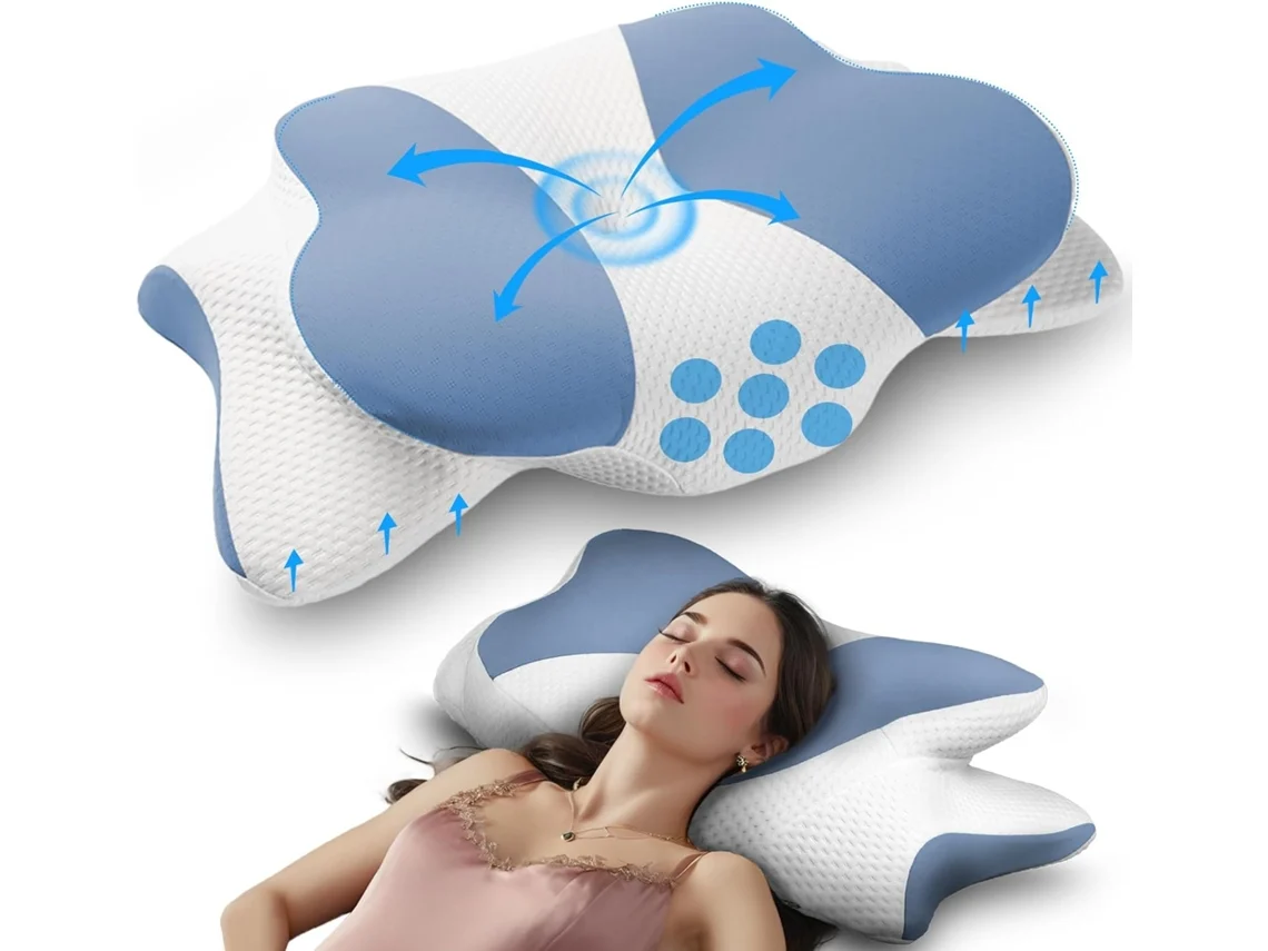 Almohada Cervical Ergonómica De Espuma Viscoelástica Cómoda Y Transpirable Alivia El Dolor De Cuello (azul) Cuich