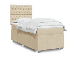 Cama Box Spring Con Colchón Tela Color Crema 80x200 Cm