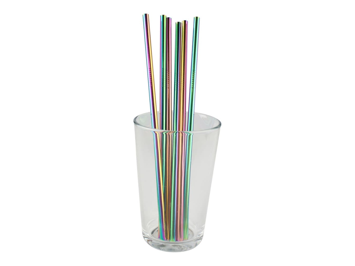 6x Pajitas rectas de metal para beber - Arcoíris