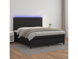 Cama Box Spring Colchón Y Led Cuero Sintético Negro 160x200 Cm