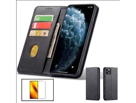 Kit Funda MagneticFlipWallet y Protector de Cristal Templado 5D Full Cover Samsung Galaxy A52 PHONECARE Negro