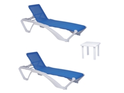 Set 2+1 Tumbonas-mesa Auxiliar Exterior Blanco - Azul Acqua-andorra Garbar