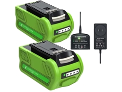 Batería recargable con capacidad de 8000 mAh, compatible con herramientas eléctricas de 40 V, incluye 2 baterías y 1 cargador.