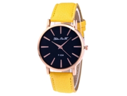 Reloj De Pulsera De Cuarzo Para Mujer Con Correa De Piel Sintética, Estilo Sencillo, Esfera Redonda Amarilla.