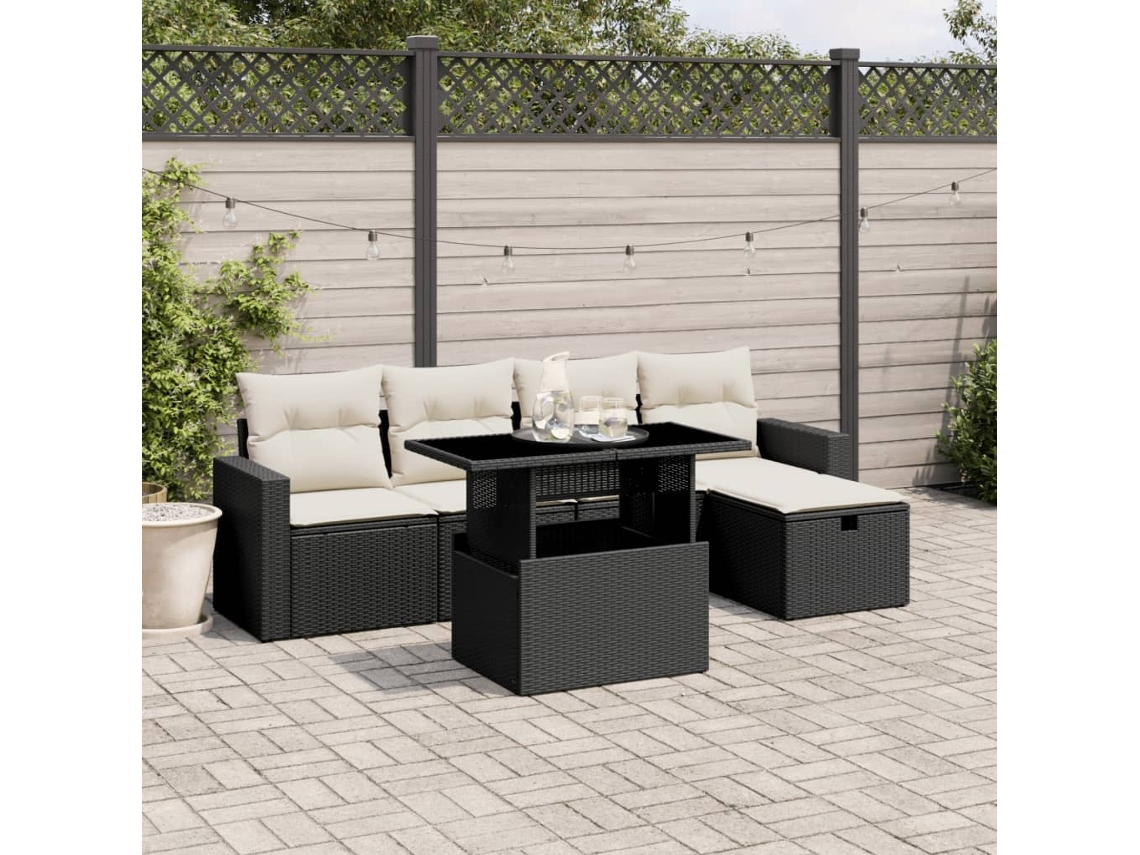 Conjunto de sofás de jardín de 6 piezas DKD Home Decor con cojines de mimbre negros