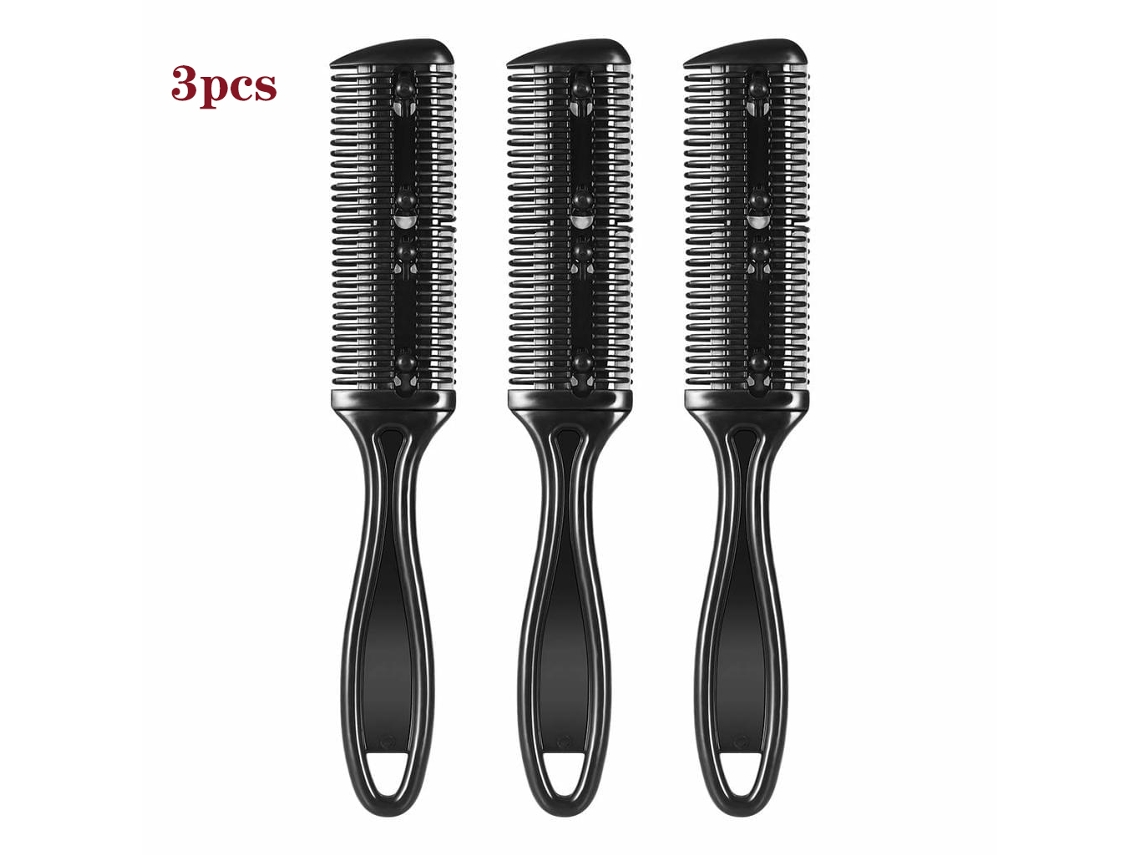 Peine de tijera para el cabello, peine de doble cara con cuchilla de acero inoxidable, paquete de 3 (negro)