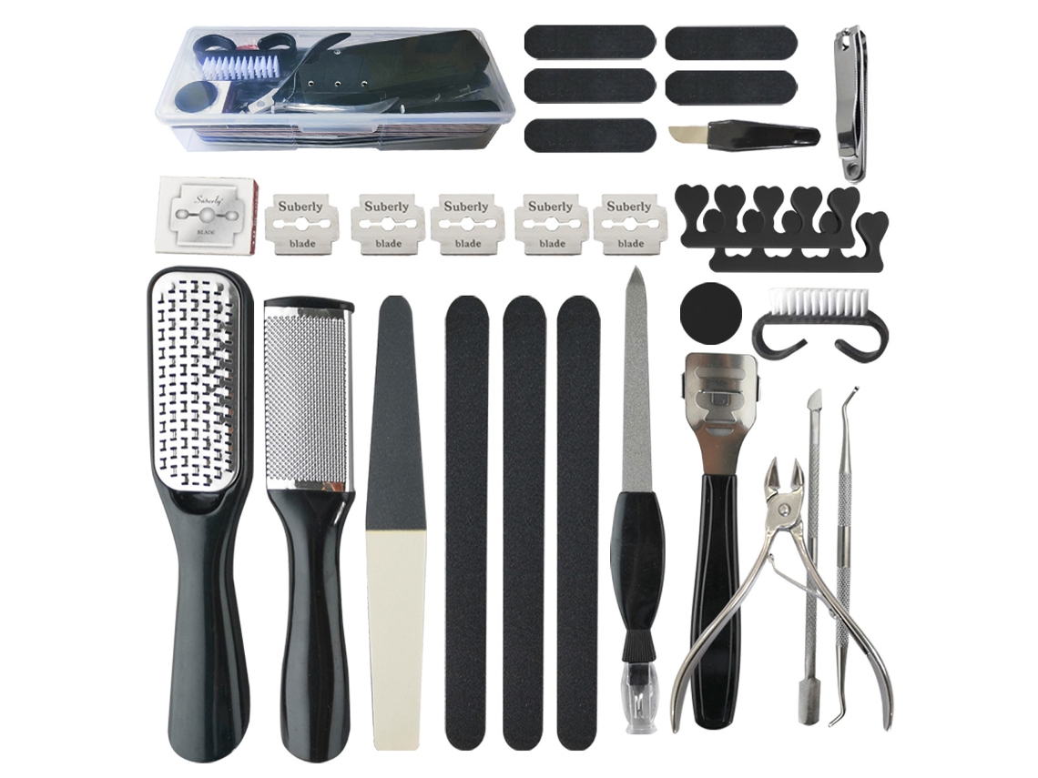 Kit de manicura profesional, removedor de callos y cutículas, exfoliante para pies, 23 piezas, color negro