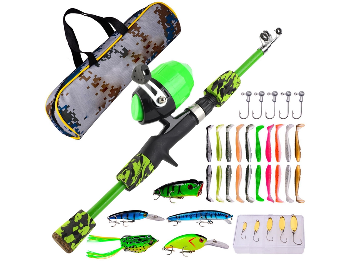 Kit De Caña De Pesca Marina Portátil, Caña Retráctil Con Carrete, Anzuelos Y Bolsa De Pesca
