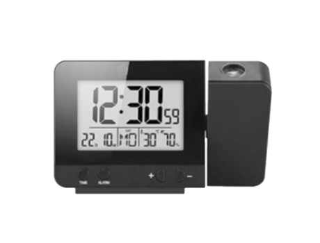 Reloj despertador plateado con carga USB, reloj despertador con pantalla LCD y proyección de temperatura y tiempo