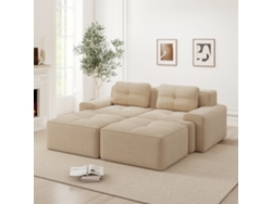 Sofá Cloud U Sin Estructura, Con Otomana De Terciopelo Y Asiento De Base Beige.