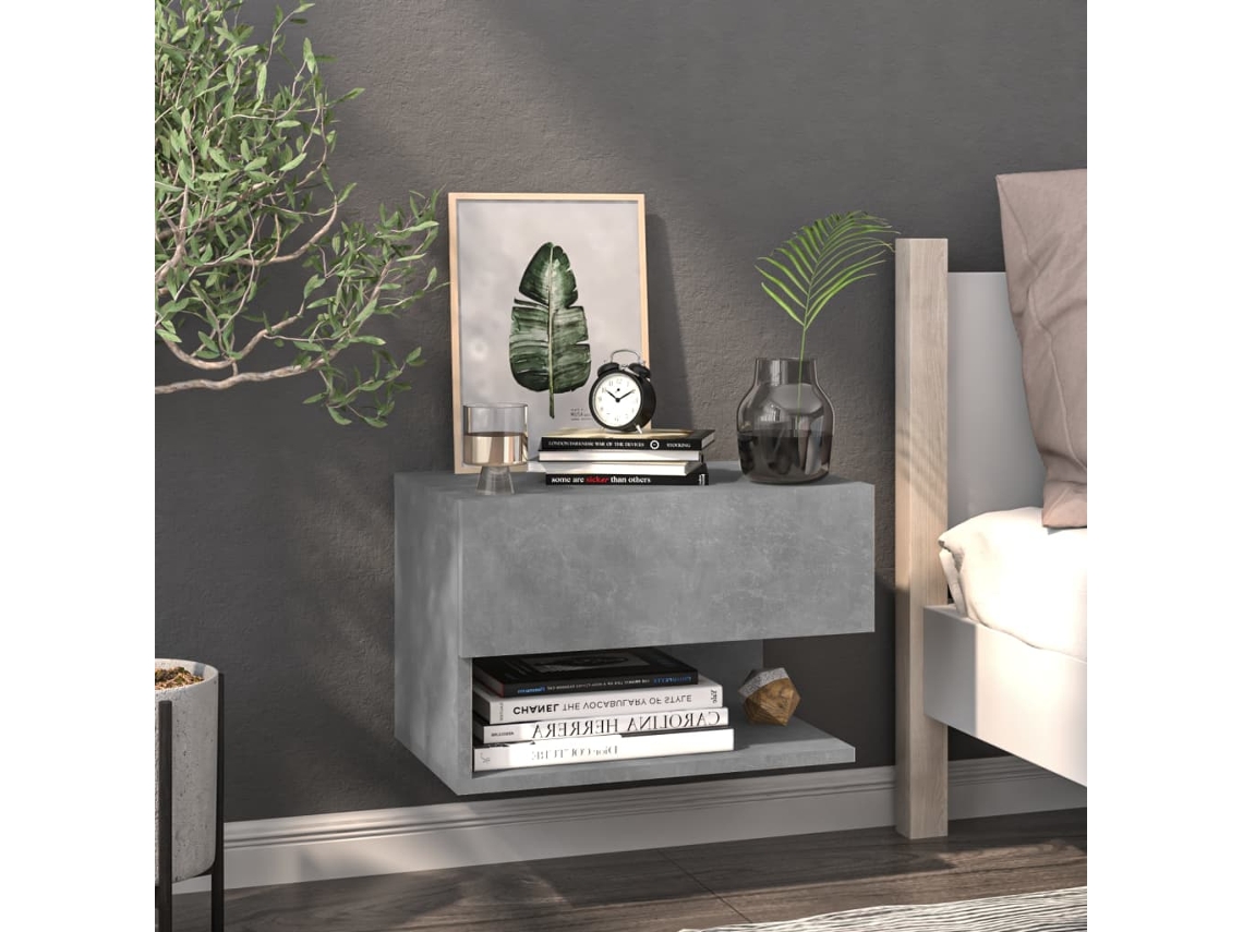Mesita de Noche Pared Hormigón Madera Gris
