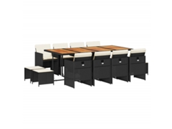 Juego de 13 piezas de comedor de jardín con cojines de mimbre, color negro, EXCLUSIVA DE LA CASA