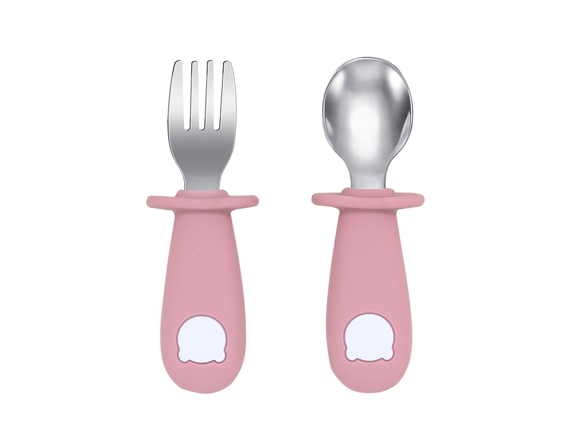 (rosa) Juego De Vajilla Para Bebé, Incluye Cuchara Y Tenedor De Acero Inoxidable, Libre De Bpa.