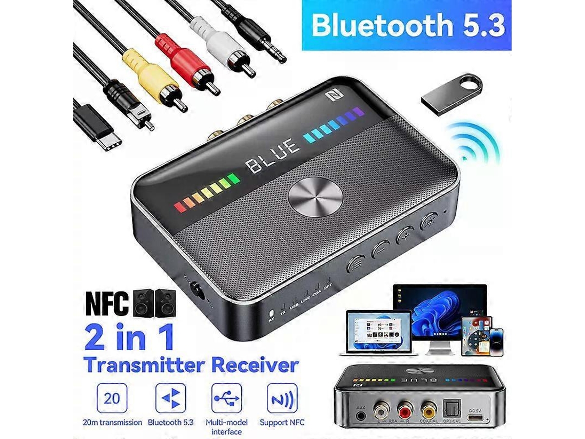 Receptor y transmisor Rosewell Bluetooth 5.3 2 en 1 con NFC y adaptador de audio estéreo auxiliar HiFi