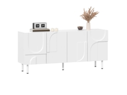 Aparador Comedor 160x40x93 Cm - Diseño Geométrico, Almacenamiento Múltiple, Moderno - Blanco