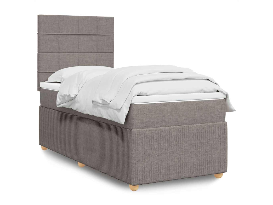 Cama Box Spring Con Colchón Tela Gris Taupe 90x200 Cm