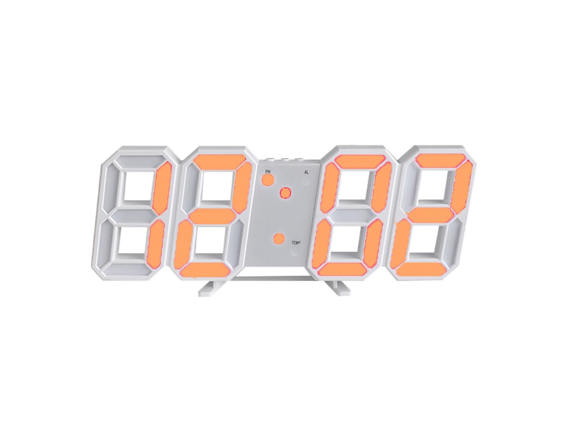 Reloj De Pared Digital Led 3d Minimalista Con Alarma Para Sala De Estar Y Oficina, Letras Naranjas.