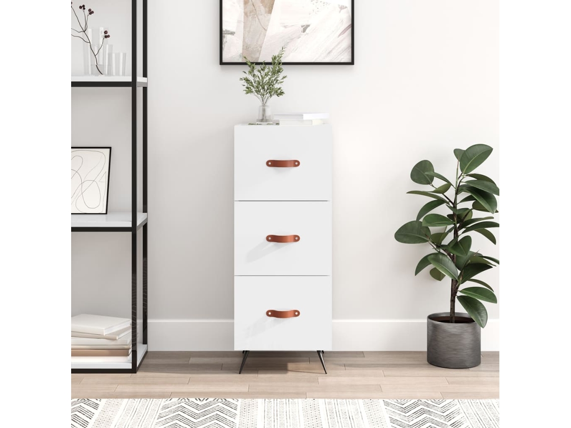 Aparador De Madera Contrachapada Blanco Brillante 34,5x34x90 Cm