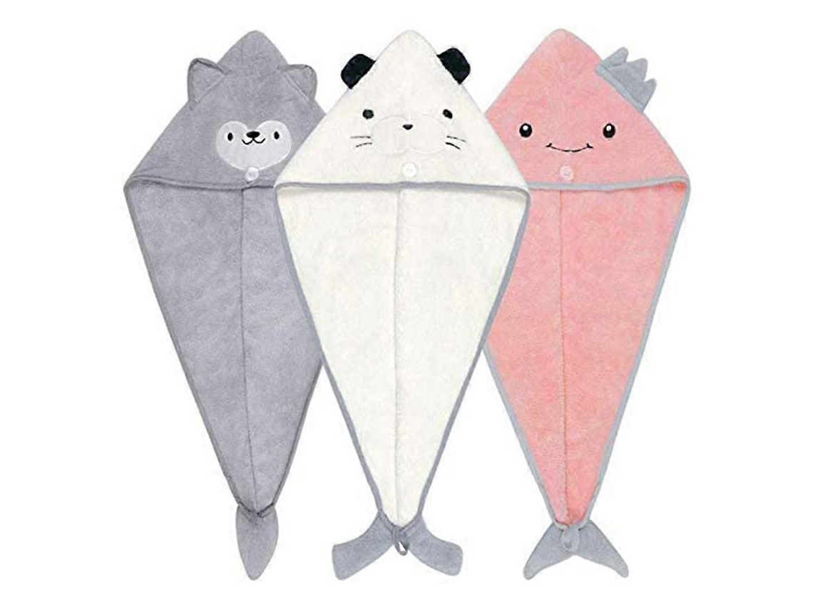 Juego de 3 toallas para el cabello con botón, toalla turbante de secado rápido para mujer, estampado animal, Rosewell
