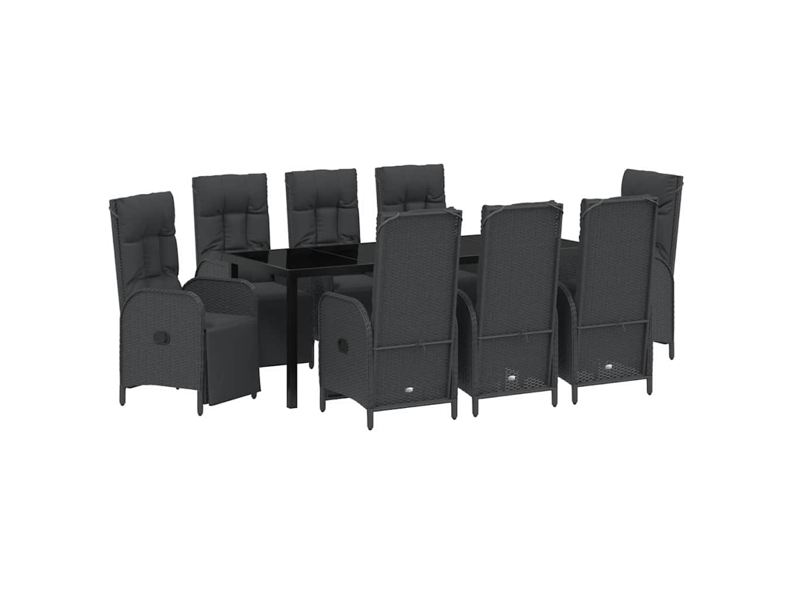 Maison Exclusive - Conjunto De Comedor De Jardín 9 Pcs Negro Ratán Sintético