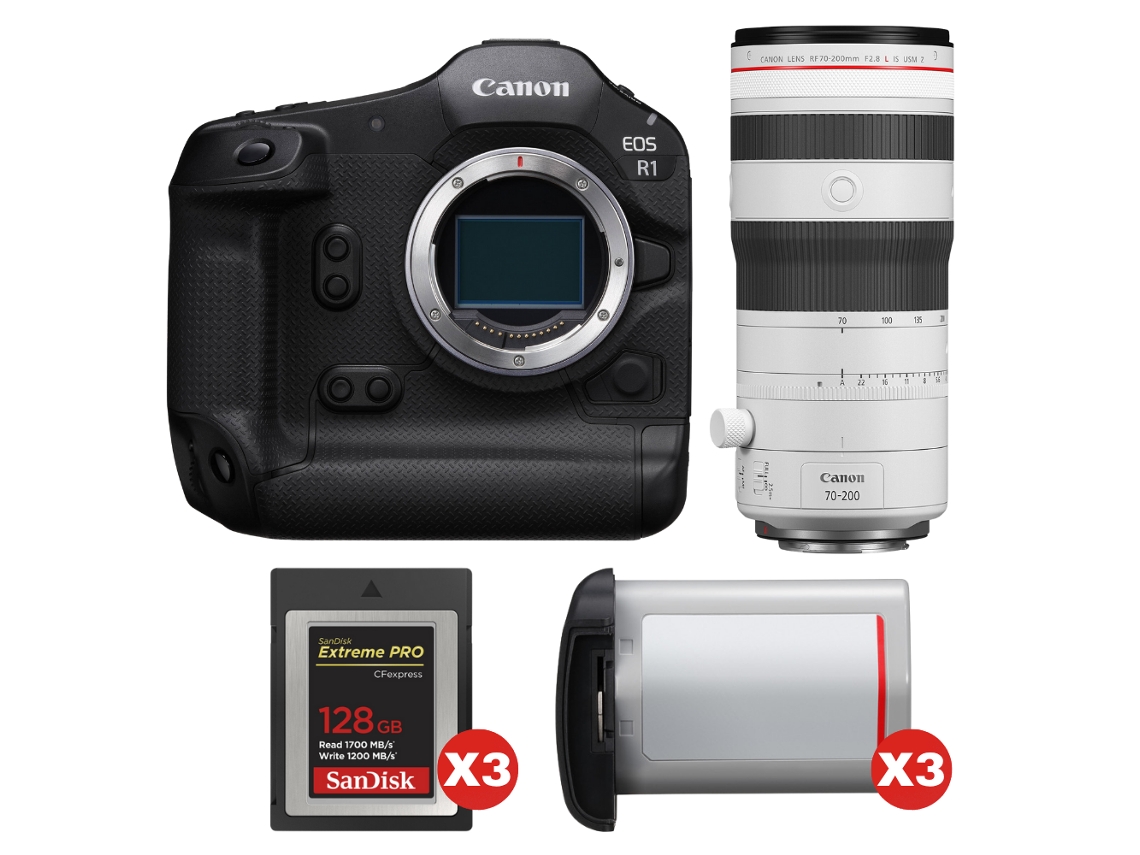 Canon Eos R1 + Rf 70-200mm F/2.8 L Is Usm Z Blanco + 3 Sandisk 128gb Extreme Pro Cfexpress Type B + 3 Canon Lp-e19 + Ebook Pricedirect