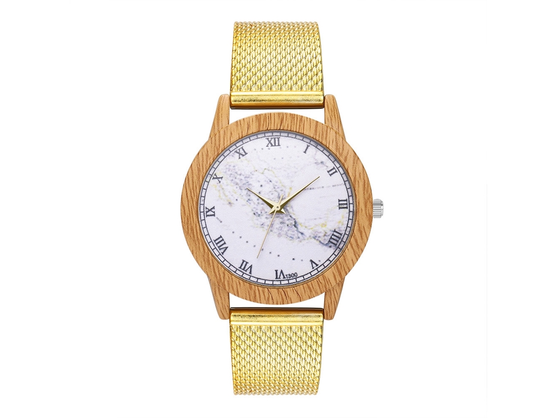 Reloj De Cuarzo Con Correa De Malla Redonda Dial Analógico Unisex Zhoulianfa Oro