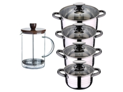 Batería De Cocina Ø16ø18ø20ø24 Cm De Acero Inoxidable Dina San Ignacio (8 Piezas) Con Cafetera De Émbolo