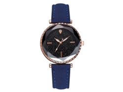 Reloj De Pulsera De Cuarzo Para Mujer Con Esfera Redonda, Aleación De Metal Y Correa De Pu Azul.