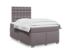 Cama Box Spring Con Colchón Cuero Sintético Gris 120x190 Cm
