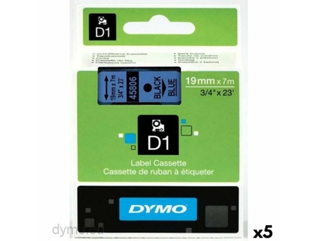 Cinta Laminada Para Etiquetadora DYMO D1 (Negro Y Azul - 5 Unidades - 19Mm)