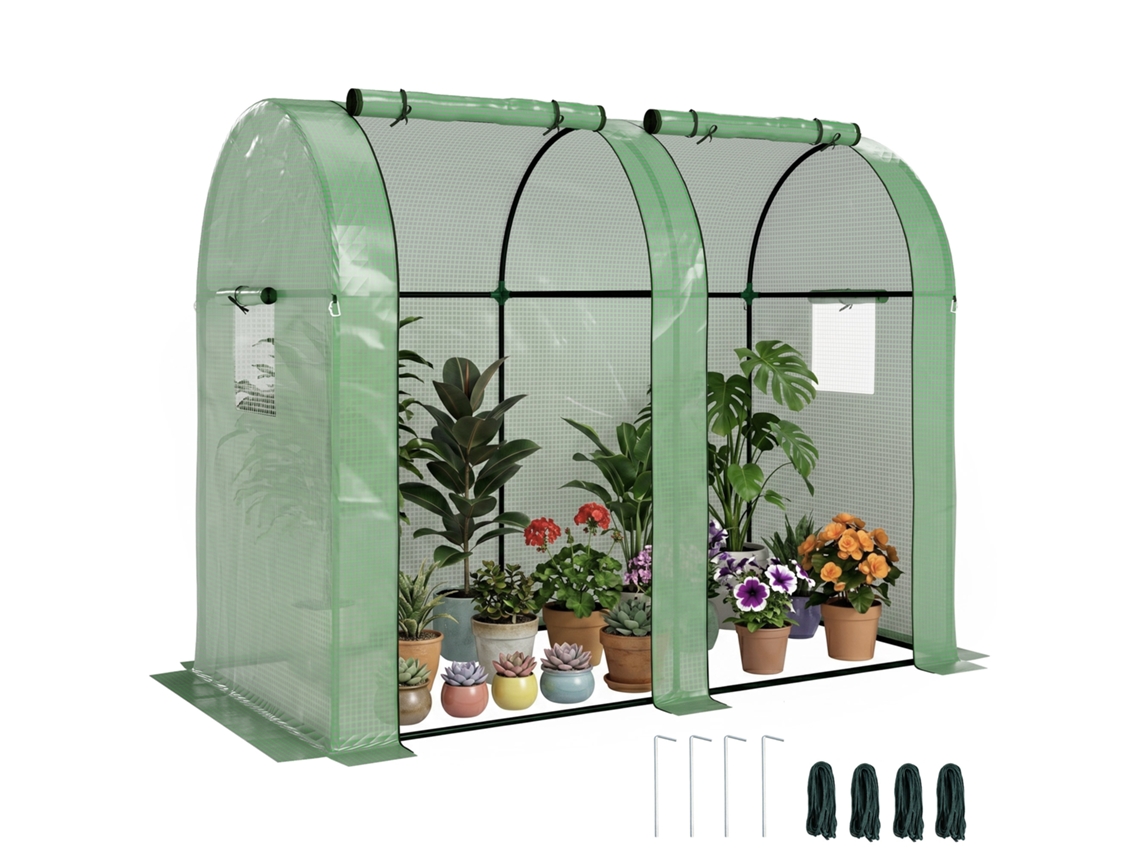 Invernadero Con 4 Ventanas, 2 Puertas Con Cremallera, Protección Uv, 185x94x150cm, Verde.