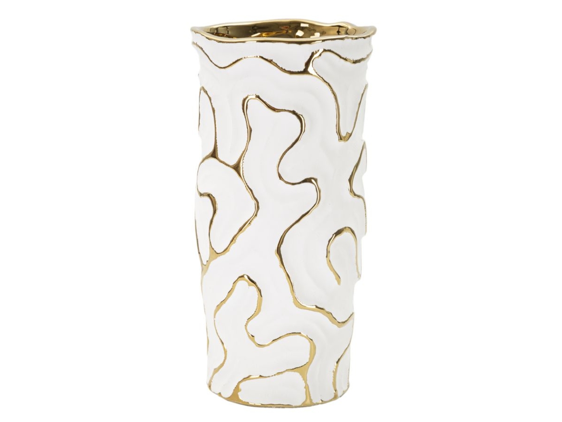 Jarrón Adoro Cm Ø 12,5x25 Unico / Blanco Y Dorado