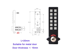 Cerradura de combinación eléctrica con pulsador para cajones, en aleación de zinc, con llave MDUG (negra L20mm)