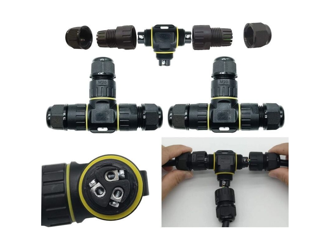 Conector En T Impermeable Ip68, 3 Polos, Capacidad 0,5-2,5 Mm², Para Uso En Interiores Y Exteriores.