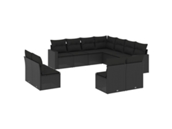 Maison Exclusive - Juego de sofás de jardín de 11 piezas con cojines de mimbre, color negro