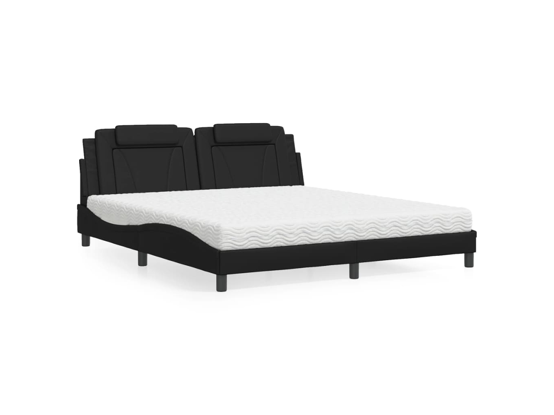 Cama Con Colchón Cuero Sintético Negro 180x200 Cm
