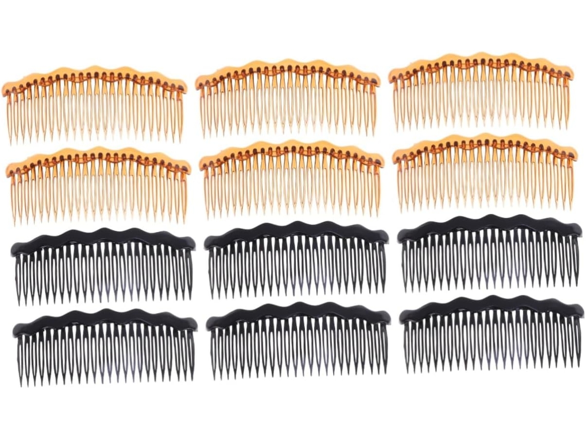 Juego De 12 Peines De Plástico Con Inserto, Color Negro Y Café. Accesorios Para Peinar El Cabello.