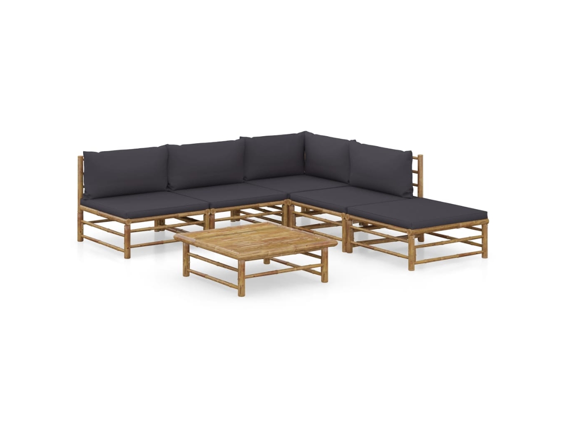 Conjunto de piezas. Lounge Jardim Em Bambu C/ Almofadões Cinza Escuro Dkd Decoración Del Hogar