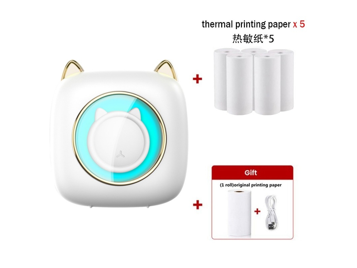 Impresora térmica portátil Mini Impresión sin tinta con luz RGB Incluye 6 rollos de papel de impresión Digitallab