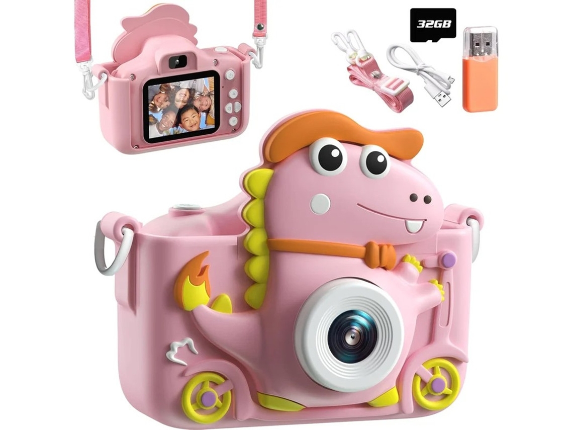 Mini cámara de dinosaurios para niños, cámara dual HD de 4800 W con tarjeta de 32 g, Bestvite
