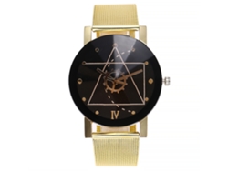 Reloj Unisex Vansvar Dial Oro Negro Correa Malla Acero Cuarzo