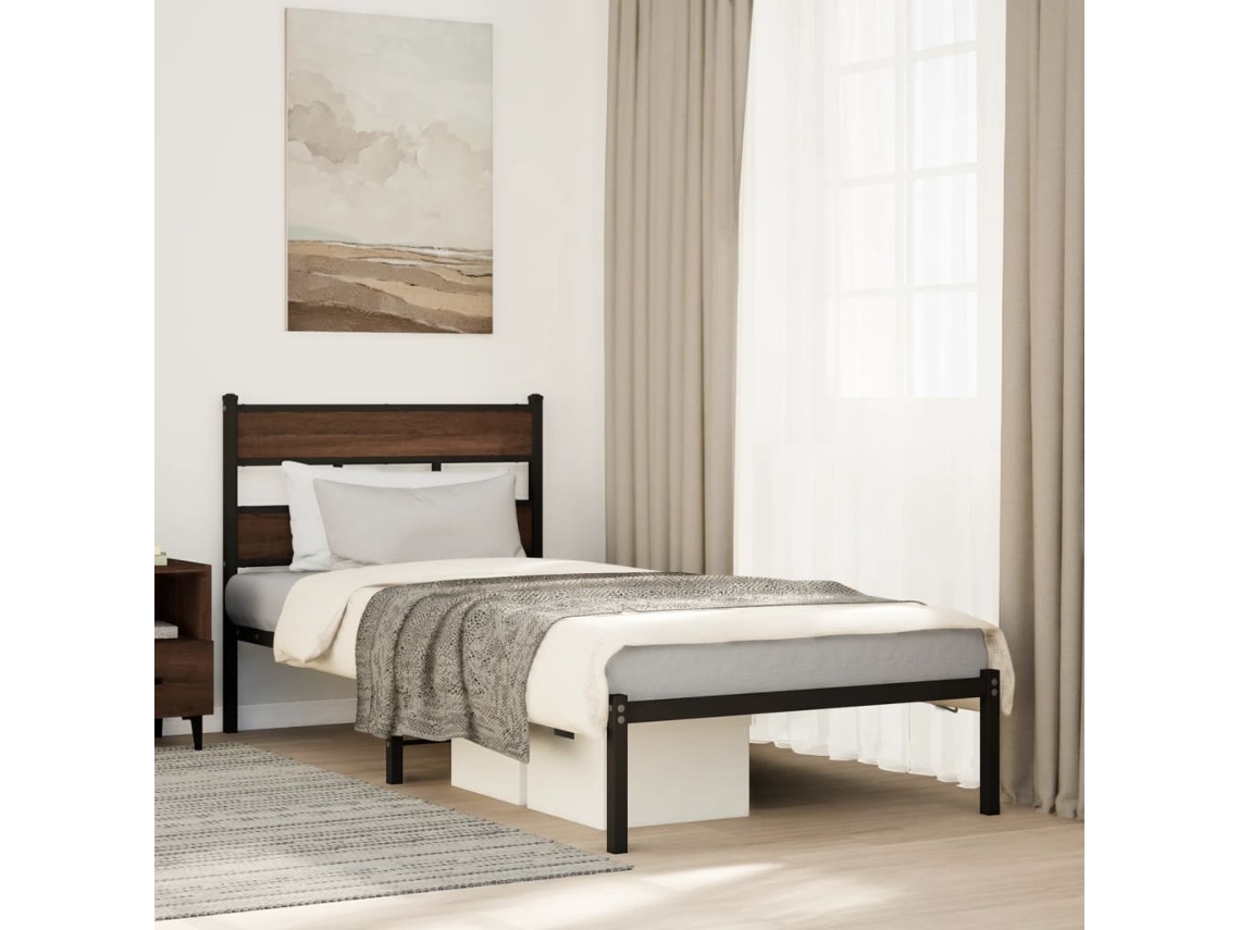 Estructura Cama Con Cabecero Sin Colchón Marrón Roble 75x190 Cm