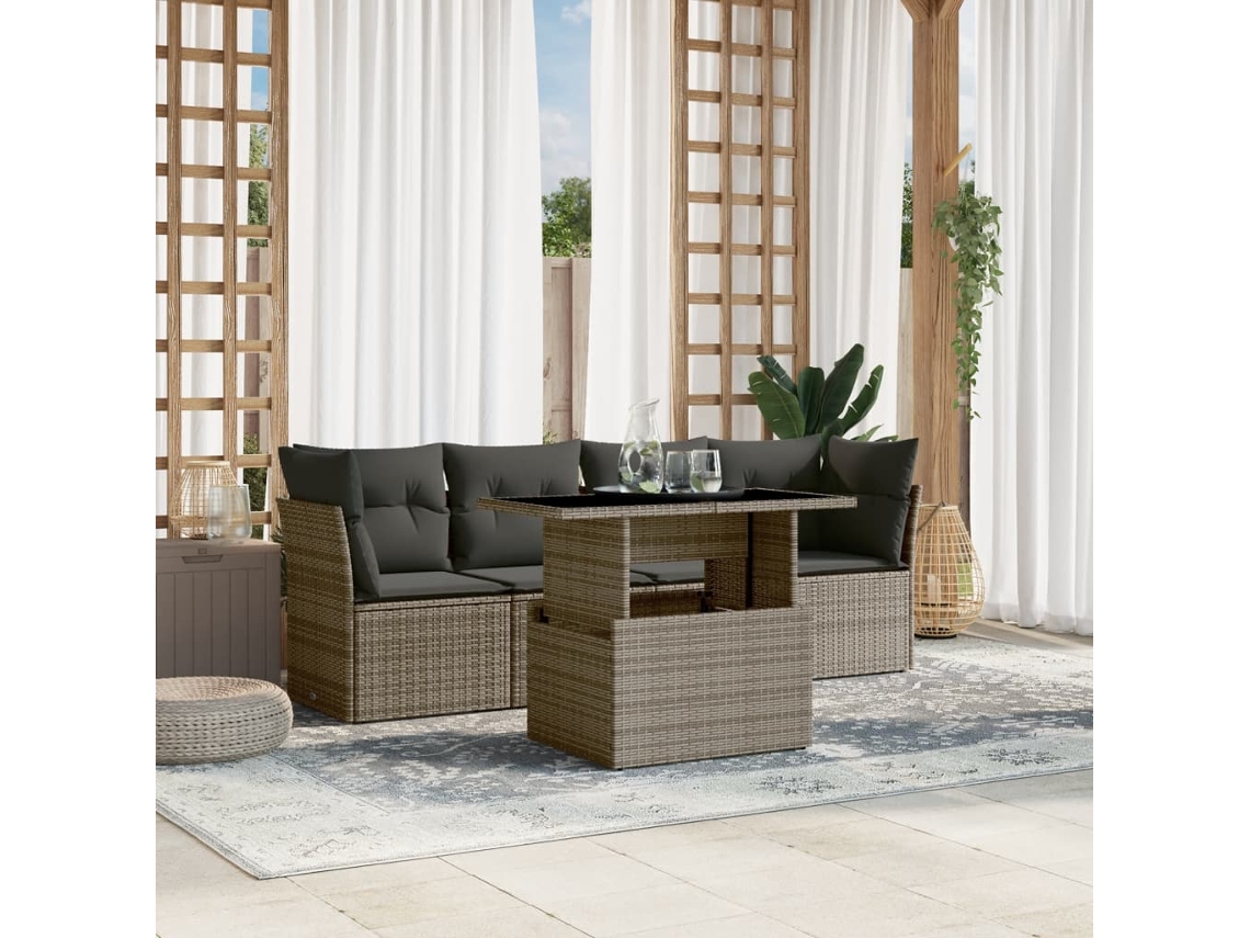 Conjunto de sofás de jardín de 5 piezas DKD Home Decor con cojines de mimbre gris