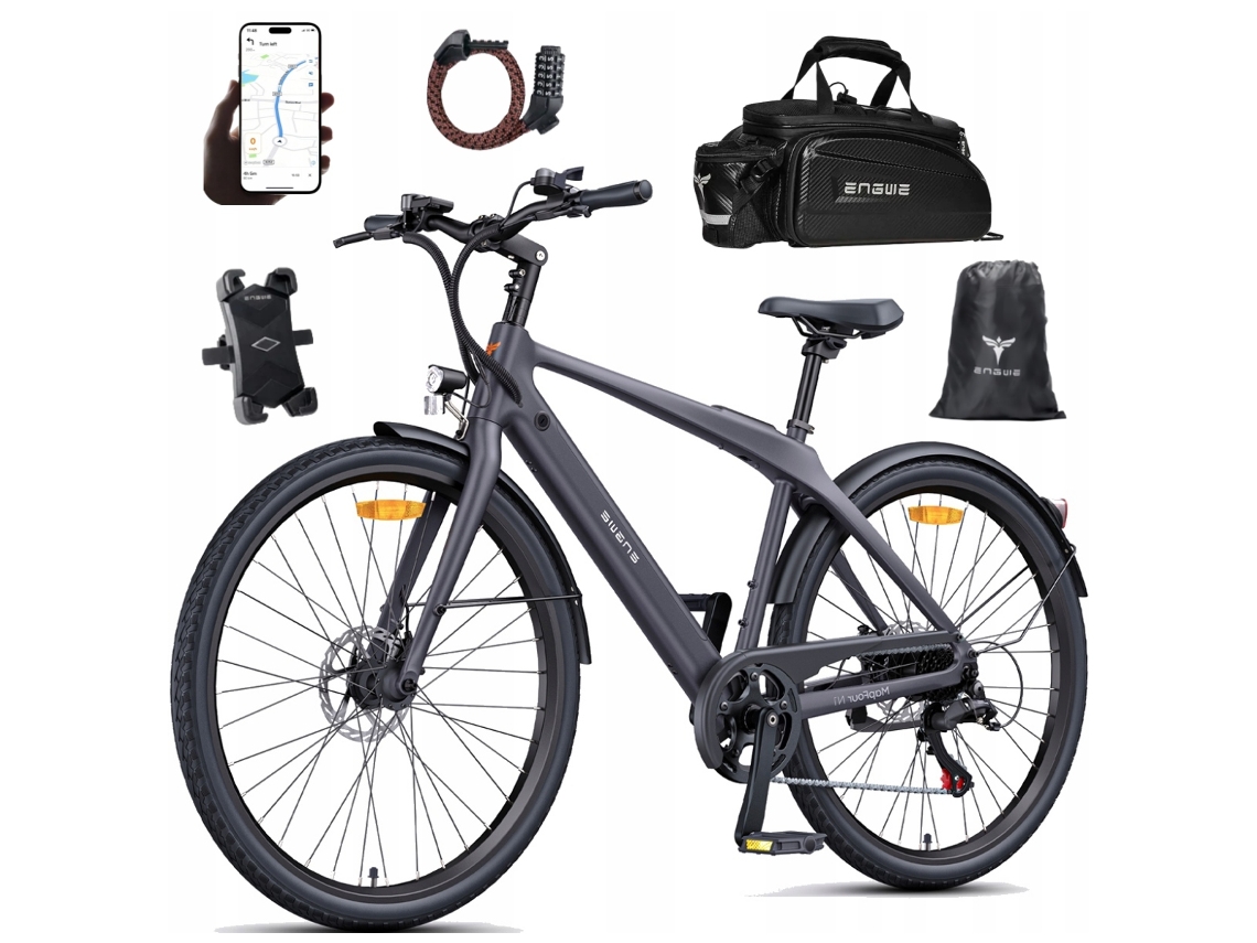 Bicicleta eléctrica urbana ultraligera Engwe N1 Air de 250 W, fibra de carbono, batería Samsung, autonomía de 100 km, GPS