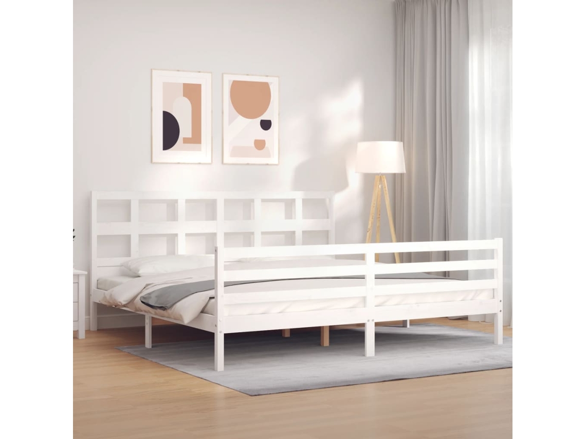 Marco de Cama con Cabecero Madera Blanco (200x200cm)