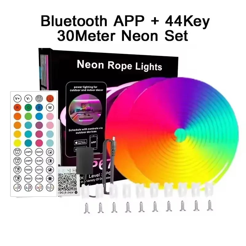 Tira de LED de neón (30 metros), impermeable y flexible, con control remoto/App.