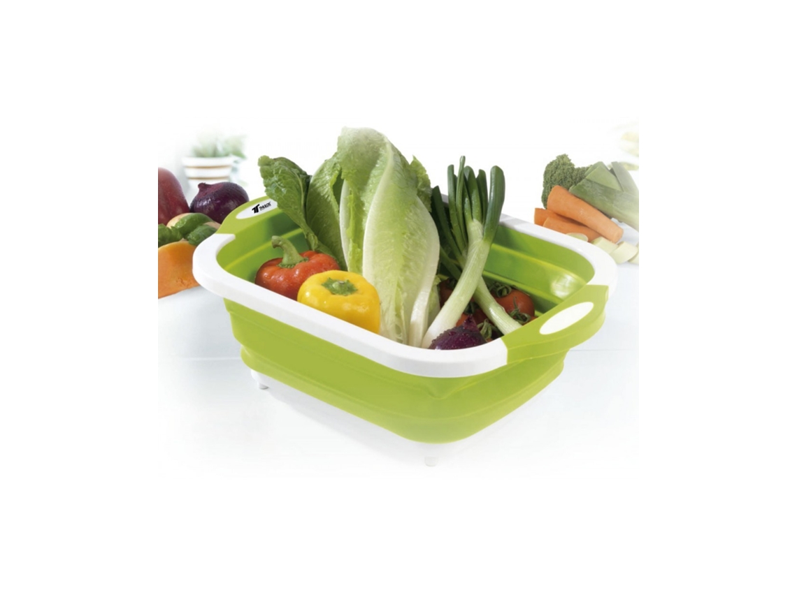 Tabla de Cortar Multifuncional Solución 3 en 1 para tu Cocina Descubre una tabla de cortar versátil que también funciona como cesta y escurridor, THULOS