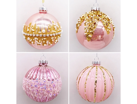 Set de 4 Bolas de Navidad Plateadas 8cm Bolas de Adornos de Árbol de Navidad