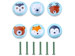 6 Tiradores De Porcelana Con Estampados De Animales, Pomos Adorables Para Cajones Y Armarios, Diseño De Animales De Dibujos Animados.